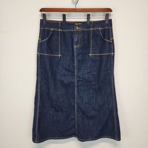 Ashley Stewart Denim Maxi Skirt Size 18W 38" Dark Wash Pockets A-line Modest